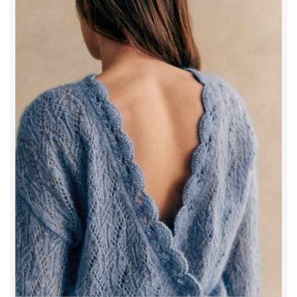 Sezane Nathalia Jumper XSmall Soft Blue Sweater V-Neck Wool French Causal - Picture 4 of 10